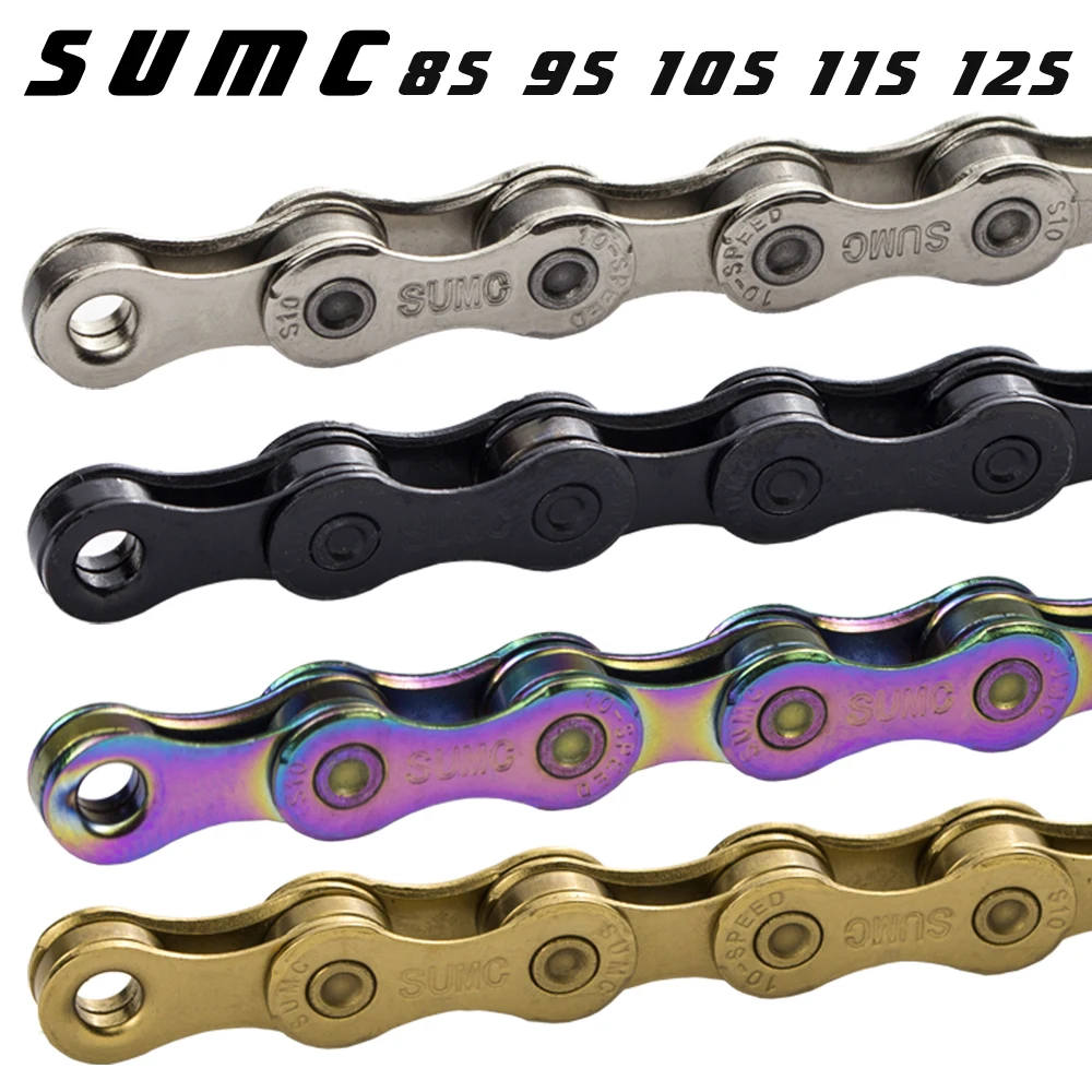 SUMC-Bike Chain for Road and Gravel Bicycles, MTB Parts, 9 10 11 12 Speed, 116, 126L Links, Gold, Silver, Rainbow, Black, New