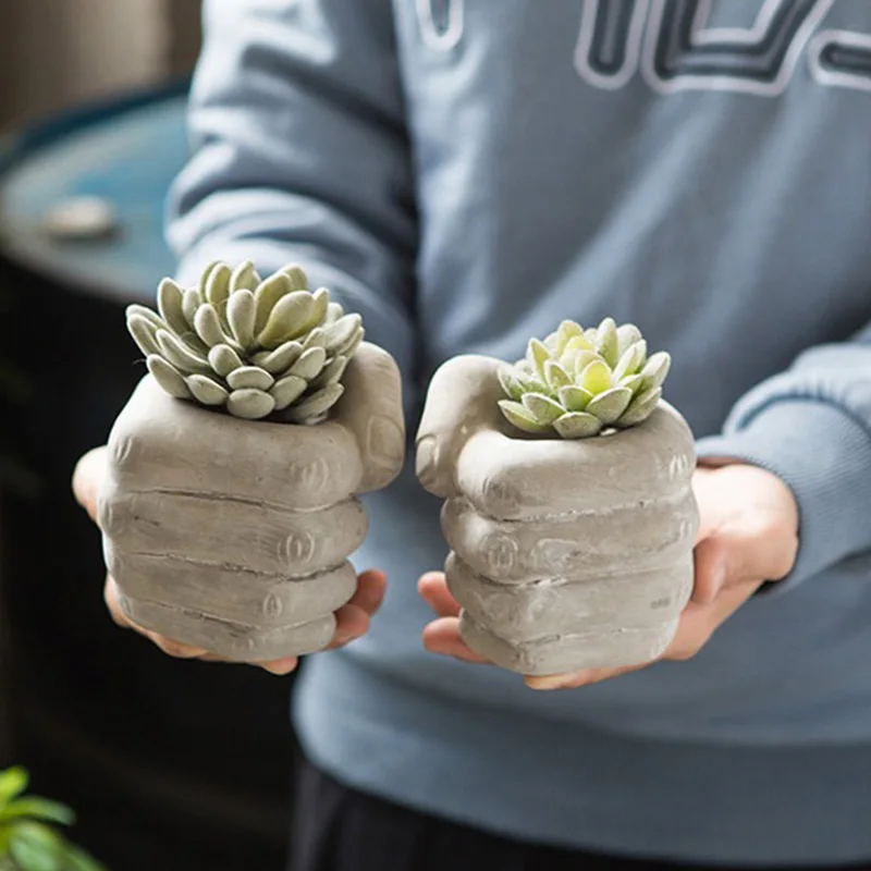 Concrete Flower Pot Mould Fist Cement Planter Pot Mold  Palm Shape Concrete Candle Vessel  Silicone Mould