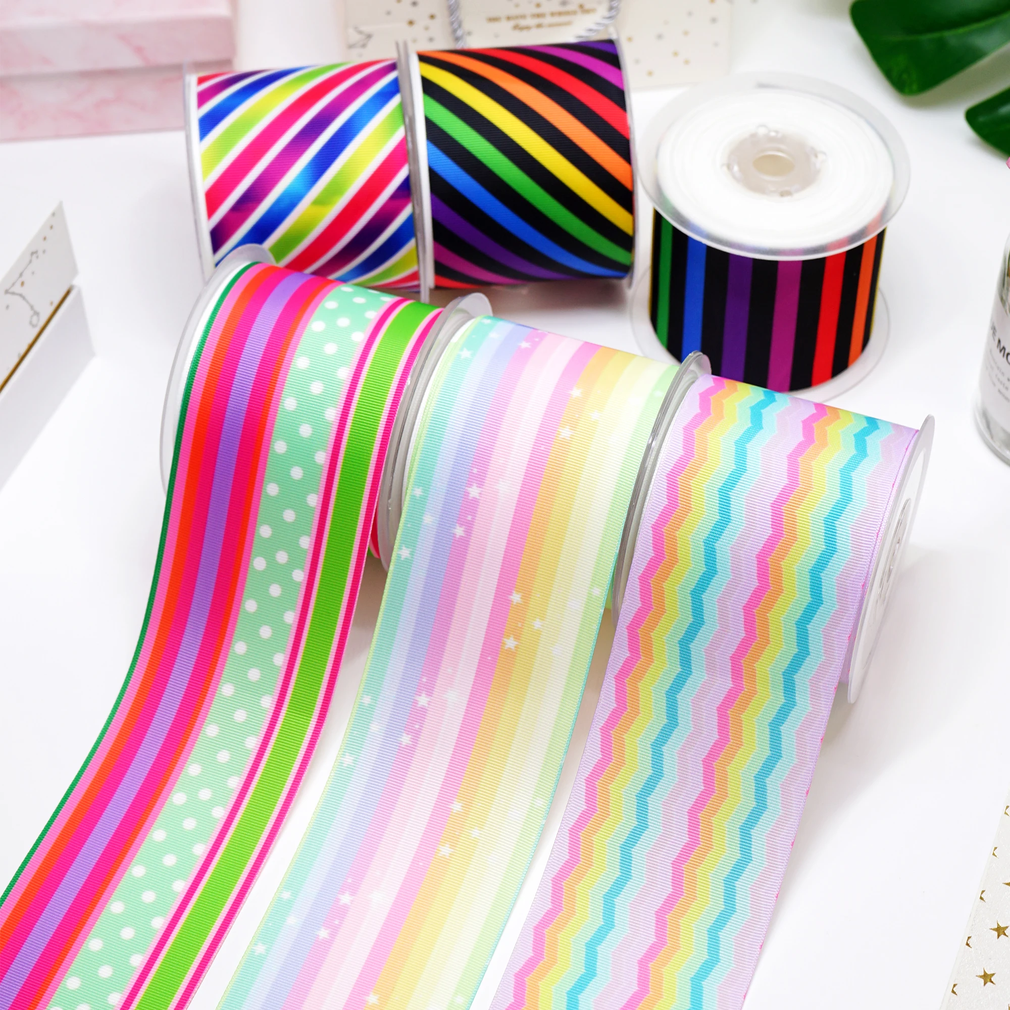 DIY Cartoon Stripes And Grids Printed Grosgrain Ribbon For Craft Supplies Sewing Accessories 5 Yards. 14950