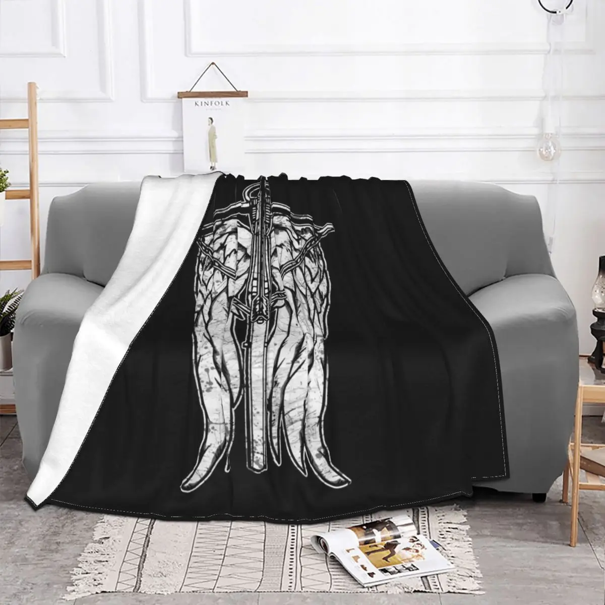 Angel Wings Crossbow Blanket The Walking Dead Horror Movie Fleece Awesome Warm Throw Blanket for Bedspread Autumn/Winter