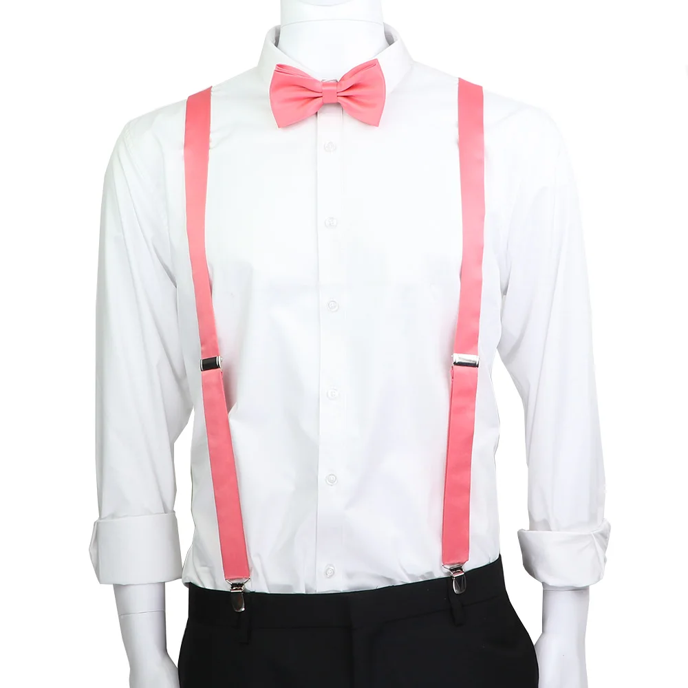 สีทึบหนัง Suspenders Braces ชุด Bowtie ผู้ชายผู้หญิงปรับสายรัดสำหรับงานแต่งงานชุด Tie อุปกรณ์เสริมของขวัญ