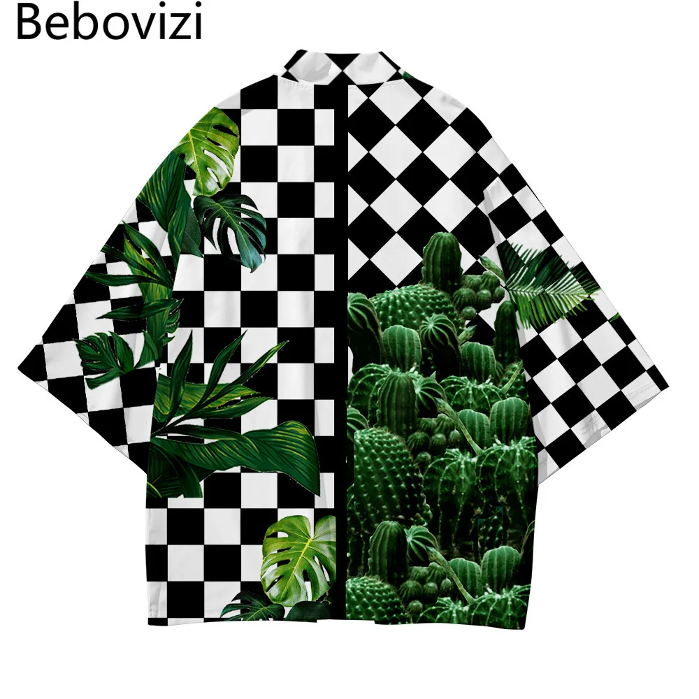 

Cardigan Cosplay Haori Yukata Harajuku Tops Robe Clothes Checkerboard Tanjiro Beach Japanese Style Kimono Streetwear Men Women