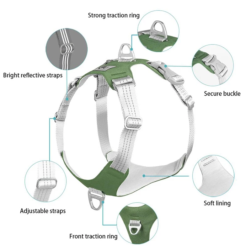 애완견 하네스, 조절 가능한 반사 개 가슴 스트랩 조끼, 소형견/중형견/대형견용, 야외 훈련, 보호 개 하네스
