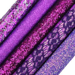 30x134cm Roll Plain Pure Purple Shiny Chunky Fine Glitter Fabric Faux Leather For Earring Bowes Decoration DIY DT011