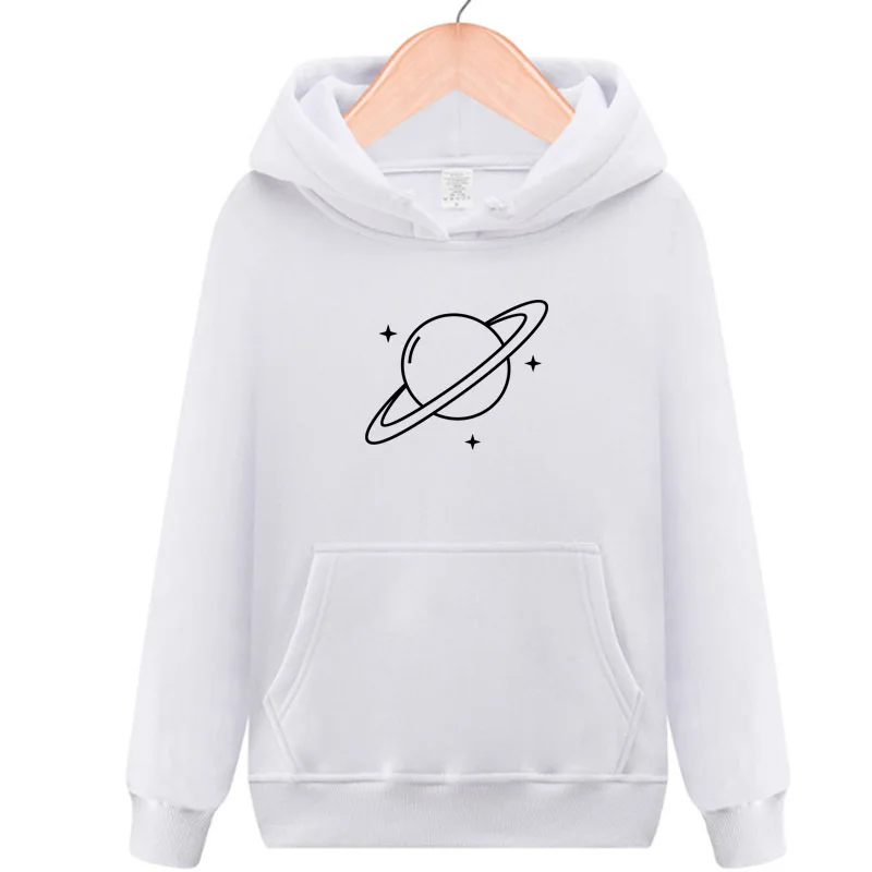 Planet Print Women Hooded Hoodies Long Sleeved Pullover Casual Tops Pullovers Female Hoodie Drawstring Camisola