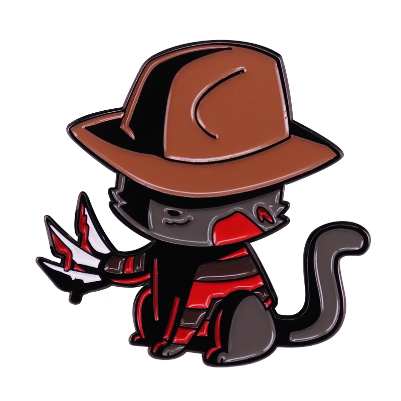 

scary kitty enamel pin Nightmeow on Elm Street Horror movies badge jewelry