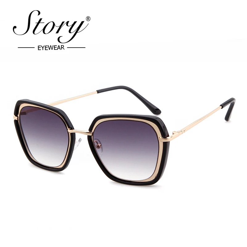 STORY Brand New Arrival Women's Oversize Sunglasses Metal Rim Frame Cat Eye Sunglasses For Women Female Sexy Shades oculos