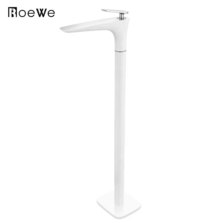 roewe bathroom bathtub floor stand water tap & shower mixer tap, brass body floor mounted freestanding faucet