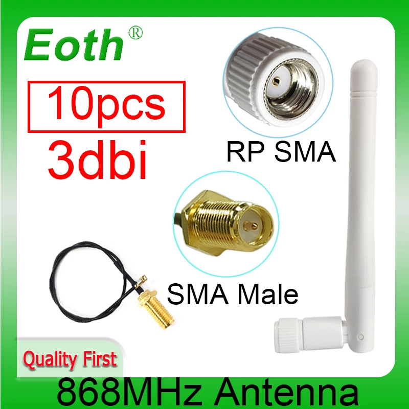 

EOTH 10 шт. 868 МГц антенна 3dbi sma мама 915 МГц lora антенна iot модуль lorawan антенна ipex 1 SMA Штекерный Удлинительный кабель