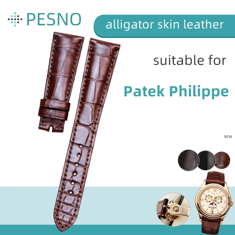 PESNO Men Wrist Watch Band Alligator Skin Leather Replacement Men Watch Accessories Suitable for Patek Philippe COMPLICATIONS