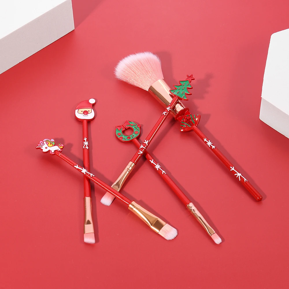 Nieuwe Make-Up Borstel Set Kerst Thema Rode Borstels Festival Schoonheid Cosmetische Tool Voor Gezicht Pro Poeder Oogschaduw Wenkbrauw Lip Borstel