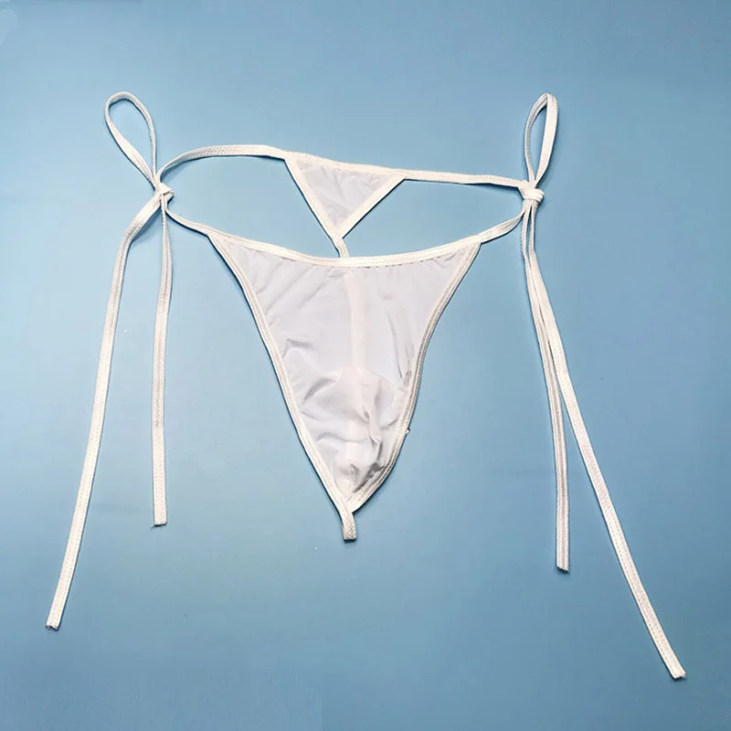 Mens Sexy Thongs Solid G-Strings Underwear Ice Silk Sexy Gay Sissy Tanga Hombre Jockstrap Penise Bag Breathable Thin Men T-back
