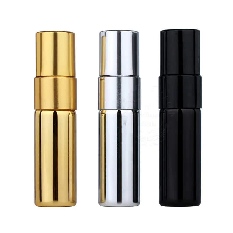 

200pcs 3ml Mini Perfume Bottle Aluminium Spray Atomizer Bottles Sample Empty Gold Silver Black Glass Vials