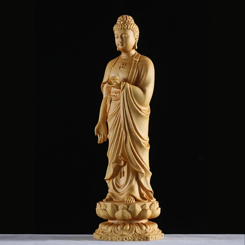 

Boxwood 15cm 20cm 30cm Amitabha Sculpture Buddhism Feng Shui Solid Wood Figurine Buddha Statue Home Decor