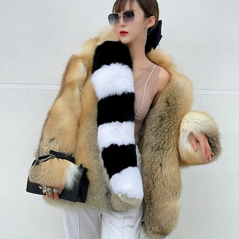 2021 New Fashion Imported Ggolden Fox Real Fur Elegant Women Coat Jacket Custom