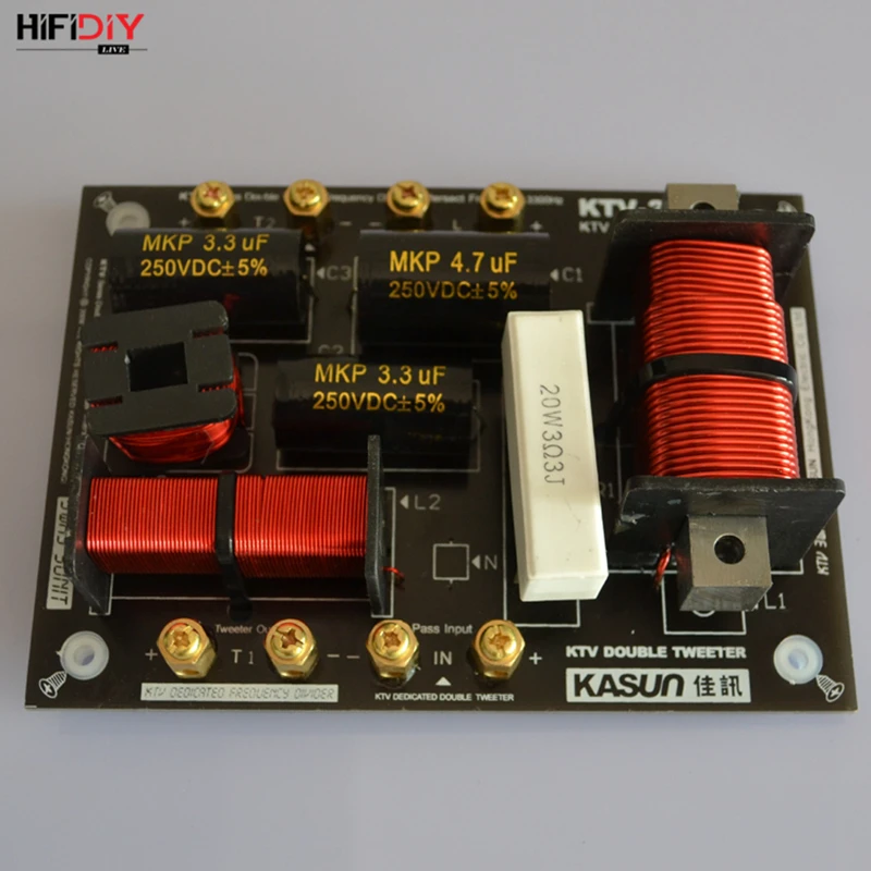 HIFIDIY KTV-290C 2 Way 3 speaker Double treble (Tweeter*2+ bass) Unit HiFi KTV Speakers audio Frequency Divider Crossover Filter