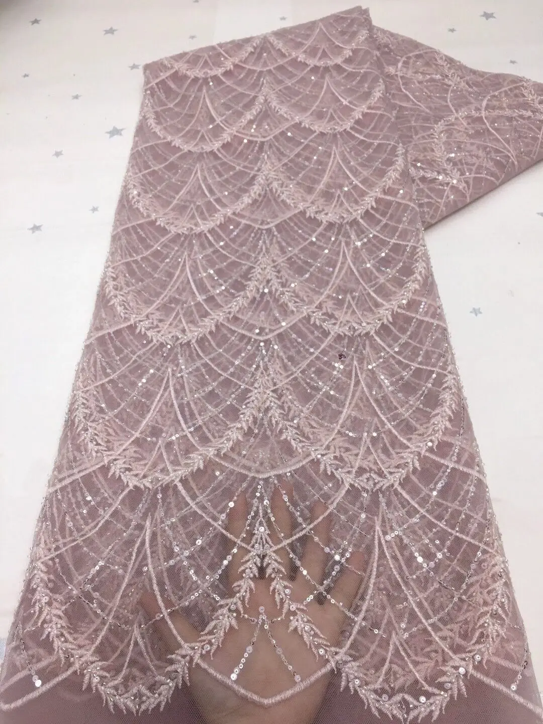 

Graceful French tulle embroidery lace fabric with full sequins SYJ-118889 African net lace fabric