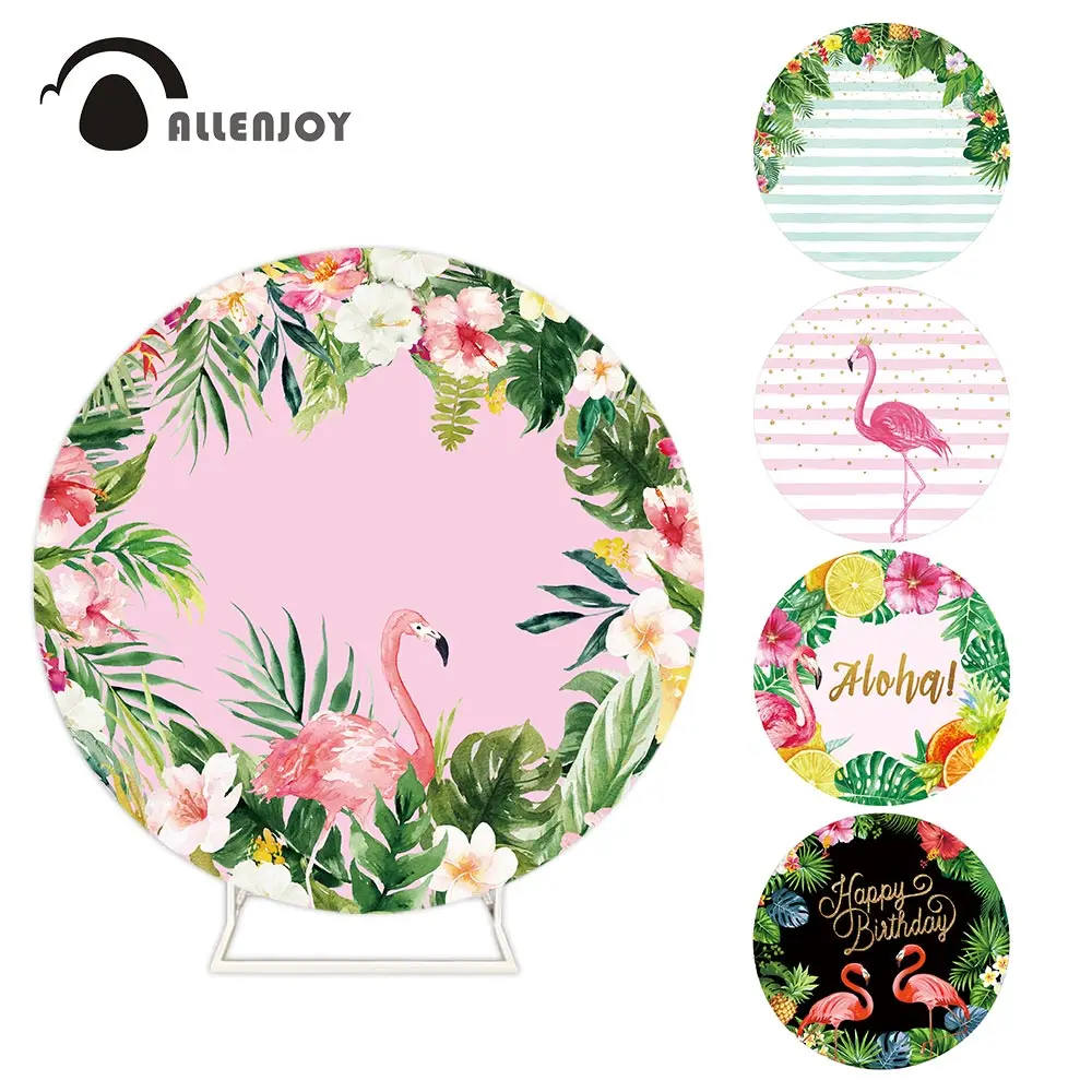 

Allenjoy Flamingo Photophone Baby Shower Flowers Circle Background Happy Birthday Party Pink Pastel Decoracion Banner Curtains