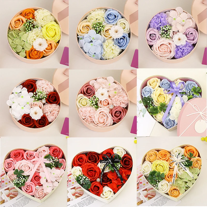 

Gift Box Artificial Dried Rose Flowers Valentine's Day Gift Diy Soap Flower Red Rose Box Wedding Home Artificial Flowers