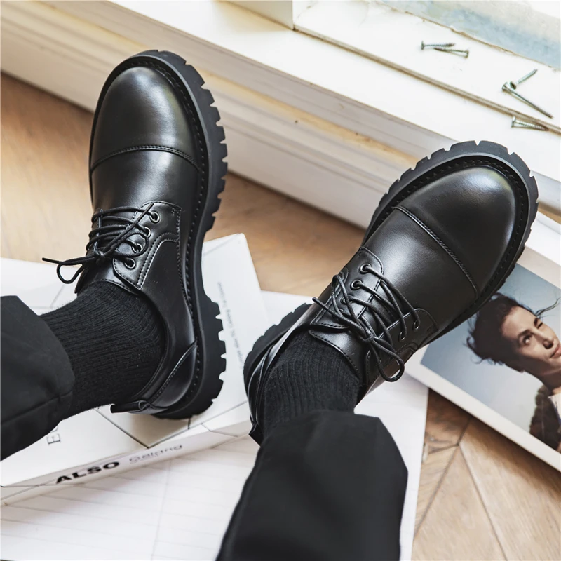 New Casual Fashion Trend Men Shoes Thick Bottom Breathable Lace-up Real Leather Loafers Men Luxury Sneakers Tooling Oxfords