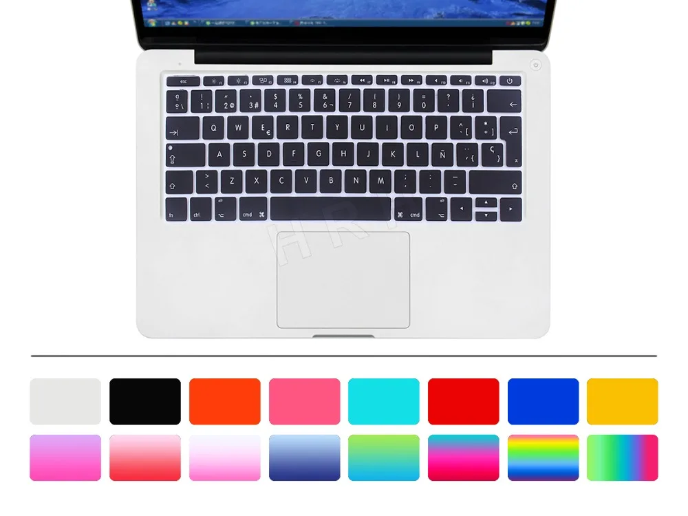 HRH EU Spanish Keyboard Cover Silicone Skin For Mac Pro 13 New A1708 (2016 Version, No Touch Bar) and for Macbook 12 Inch A1534