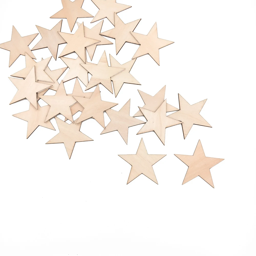 25szt 60mm 2.36inch Wedding DIY Craft Festival Wooden Star Cutouts Christmas Star Wooden Ornaments for Embellishments