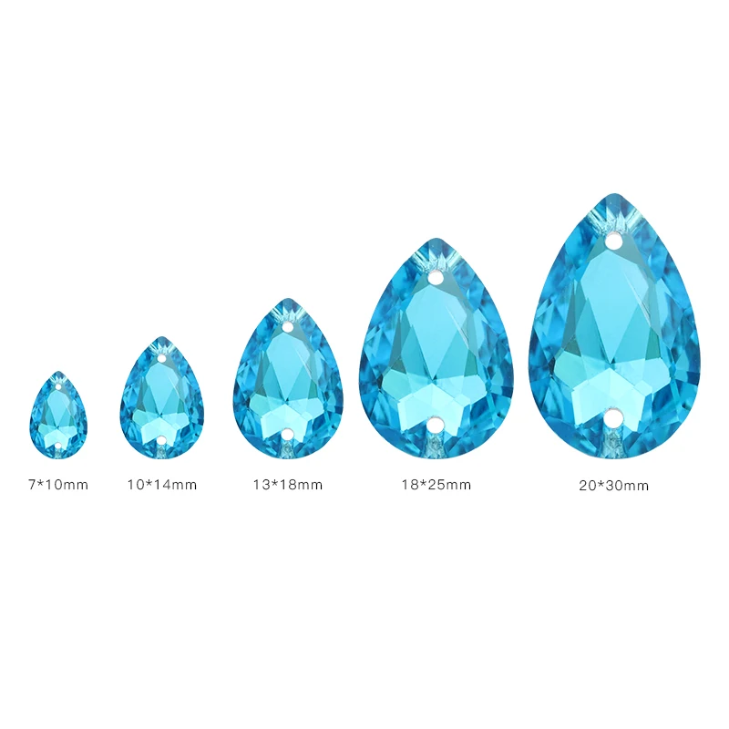 10x14mm 13x18mm 20 pcs Teardrop Crystal Glass Sew On Stone Pointback Droplet 2 Holes Mulit Sewing Rhinestone For Garment