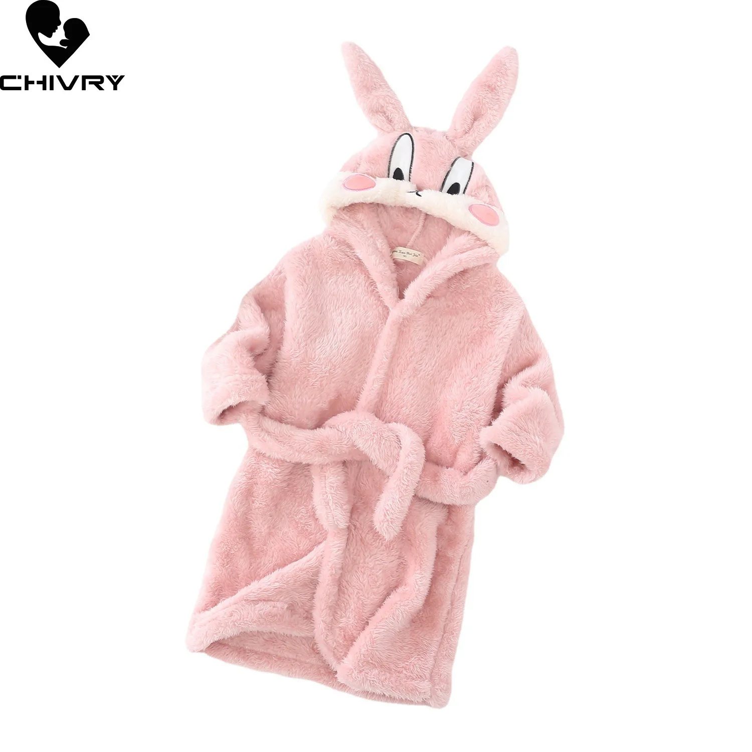 New 2021 Autumn Winter Baby Hooded Bathrobe Kids Bath Robe Boys Girls Warm Flannel Pajamas Kids Cartoon Rabbit Plush Towel Robe