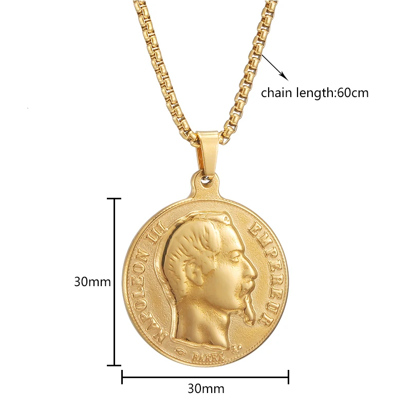 Napoleon III Empereur Coin Pendant Necklace For Women Men Stainless Steel Necklaces Gold Silver Color Choker Anniversary Jewelry