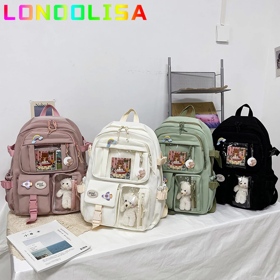 Cute Women Backpack Waterproof Multi-Pocket Nylon School Bagpacks for Student Female Girls Kawaii Laptop Book Pack Mochilas