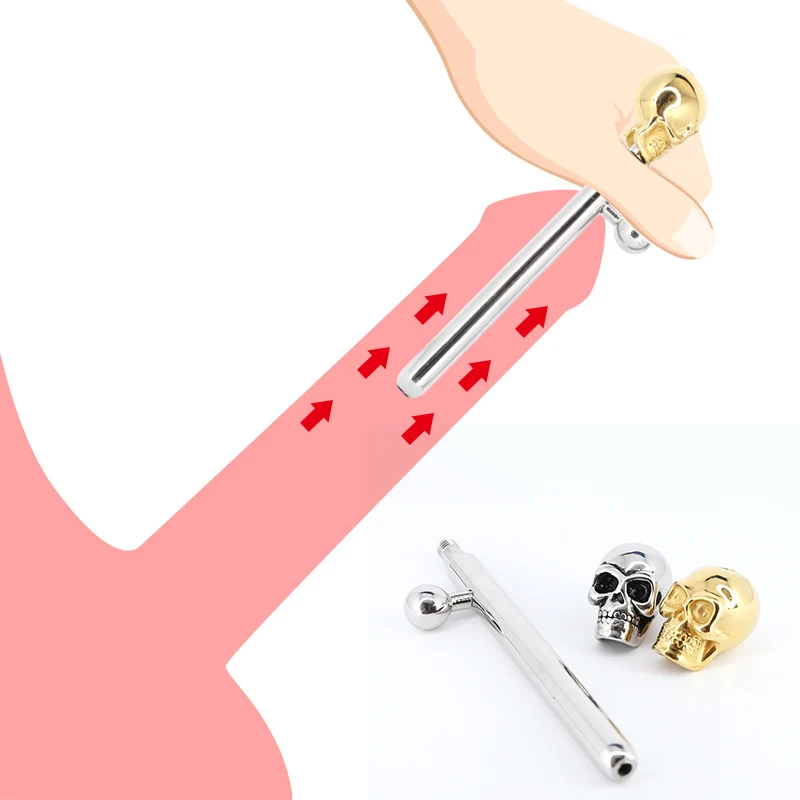 Gold Skull Urethral Sound Urethra Catheter Male Penis Plug Tube Urethral Stretcher Urethral Sound Dilator Adult Sex Toys for Men