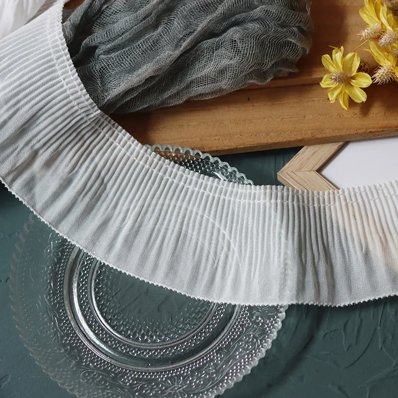 5.5CM szeroki luksusowy biały czarny plisowany szyfon tkanina taśma koronkowa kołnierz dekolt Fringe do wykończenia z wycięciami Handmade DIY