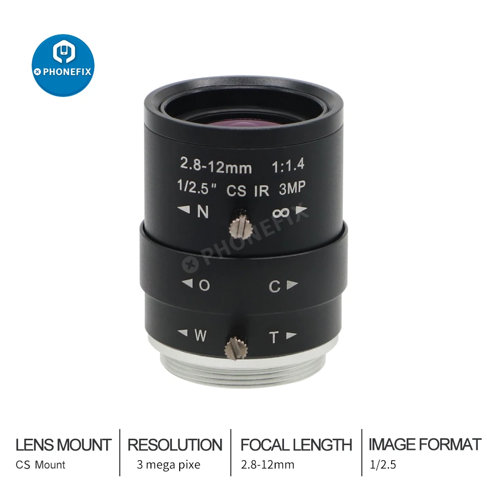 보안 IP 카메라 산업용 기계 비전 이미징용 수동 다초점 CS 마운트 렌즈, 메가픽셀 CCTV 렌즈, 1/2.5 인치 F1.4, 2.8-12mm