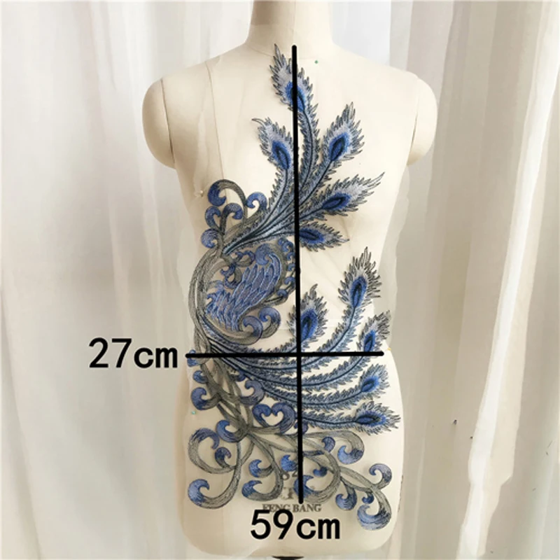 Applique Blue Peacock Embroidered Lace Wedding Dress Back Diy Flower Lace Applique Fabrics Material Scrapbooking NL239