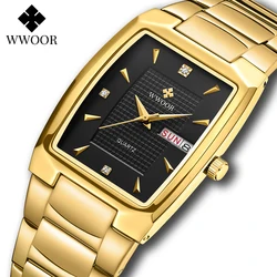 WWOOR Mens Watch New Square Quartz Bracelet Wristwatch Male Clock Waterproof Date Fashion Luxury Watch For Men Relogio Masculino