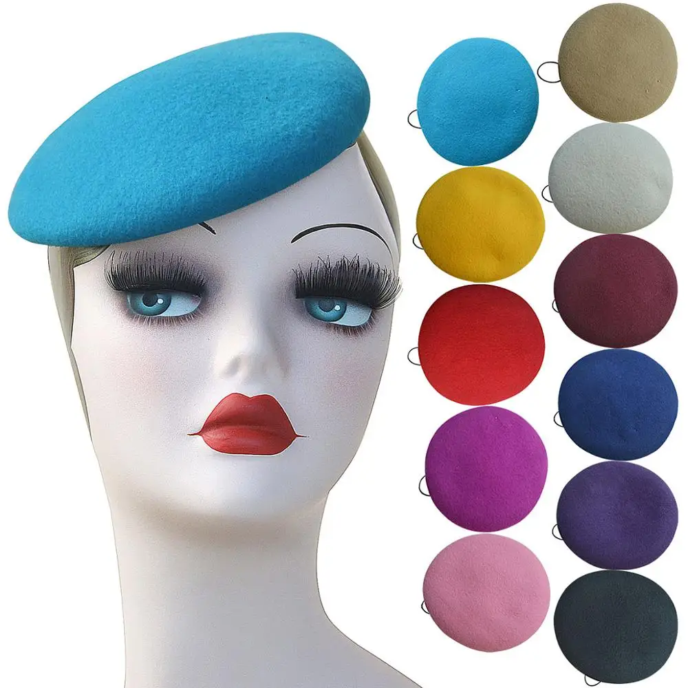 Kobiety Fedoras Fascinator Okrągły guzik Wełniane filcowe kapelusze Pillbox Millinery Hat Base Cocktail Church Wedding Hat Beret Beanies A227