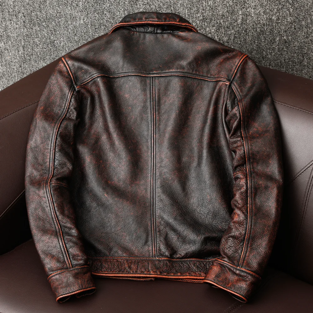 COPERSIAN Vintage Men Leather Jackets Cowhide Motorcycle Genuine Leather Motor Biker Clothing Distressed Leather Coat  Air Force