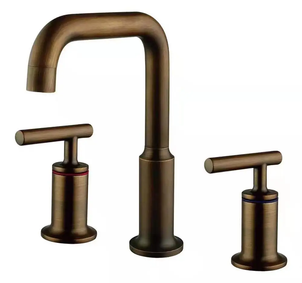 

Brass bathroom sink faucet three holes two Handles basin mixer faucet Hot and cold water marking