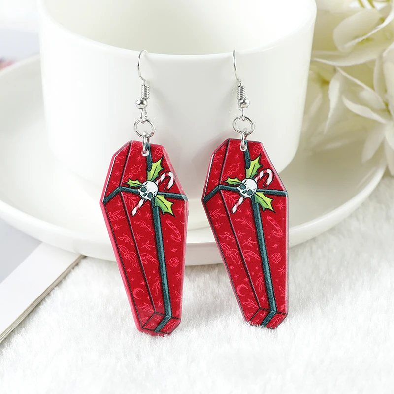 1 Pair Christmas Drop Earrings Creepy Coffin Crystal Ball Ouija Hat Jewelry Flatback Acrylic Holiday Gifts