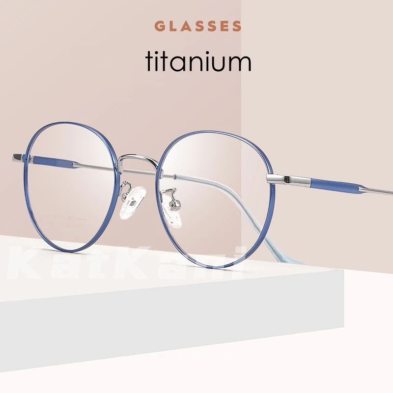 

KatKani New Super Light Titanium Alloy Two-tone Eyeglasses Men Retro Round Myopia Optics Prescription Glasses Frame Women AC017