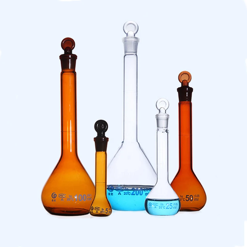 A-Grade 250mL Glass Brown Volumetric Flask White Transparent 100ml Quantitative Shaker Measuring Pyknowmeter Flasks