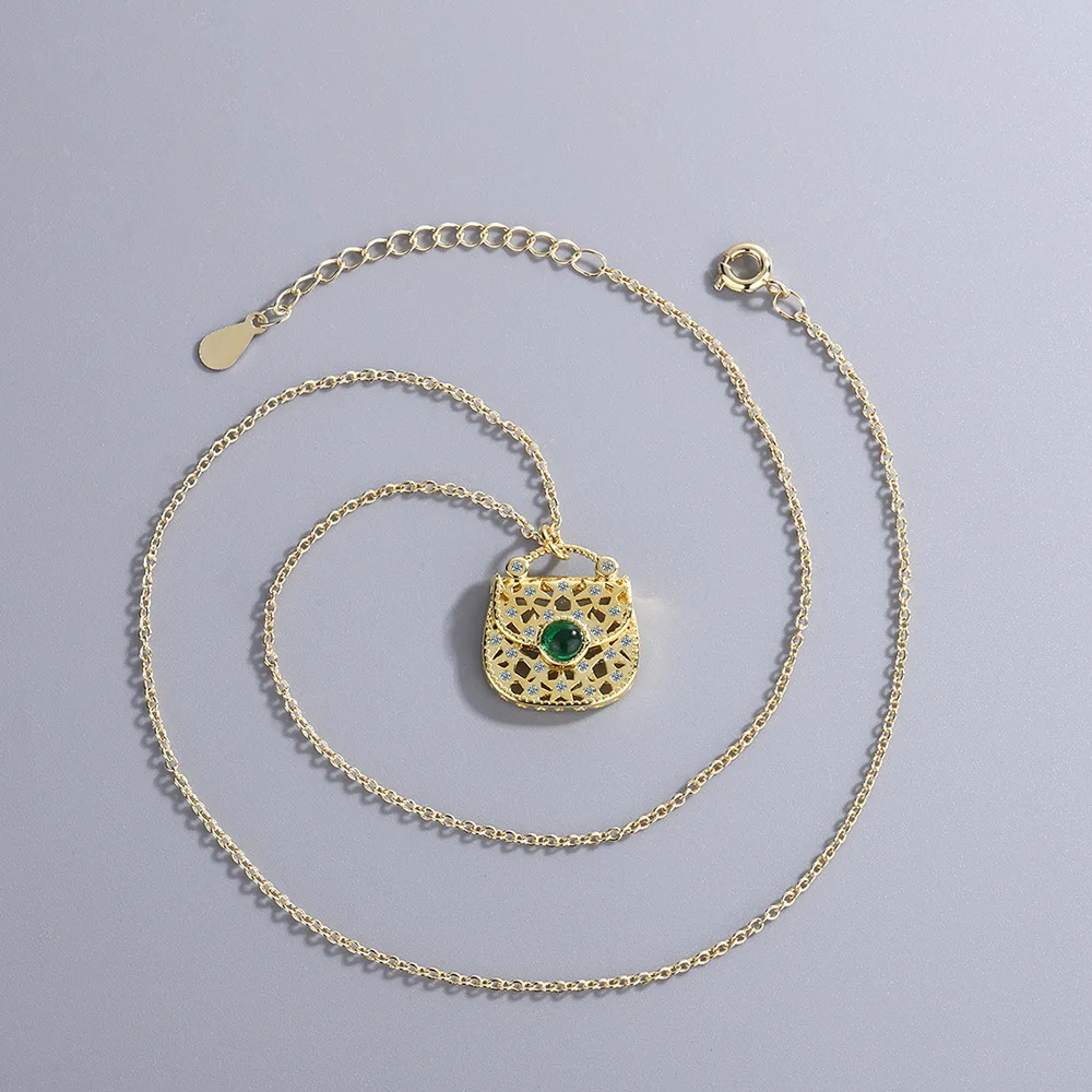 

Buyee 925 Sterling Silver Female Pendant Chain Green Crystal Sweet Necklace for Women Fashion Golden Fine Jewelry Chain Gift