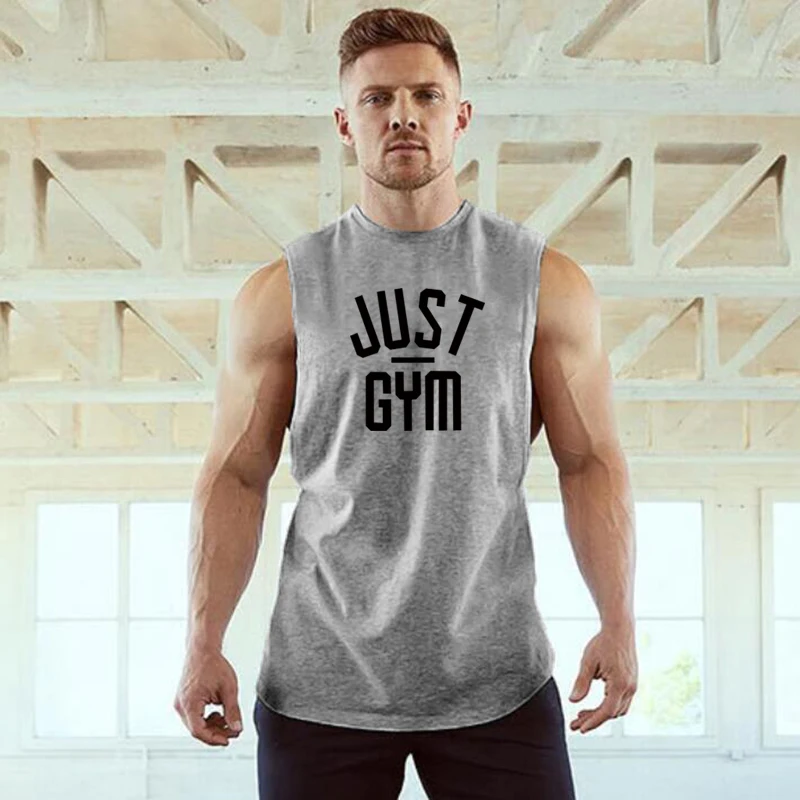 JUST GYM Brand Canotte Bodybuilding Drop Armhole Tank Top Men Gym Clothing Fitness Tanktop Sleeveless Shirt Workout Vest