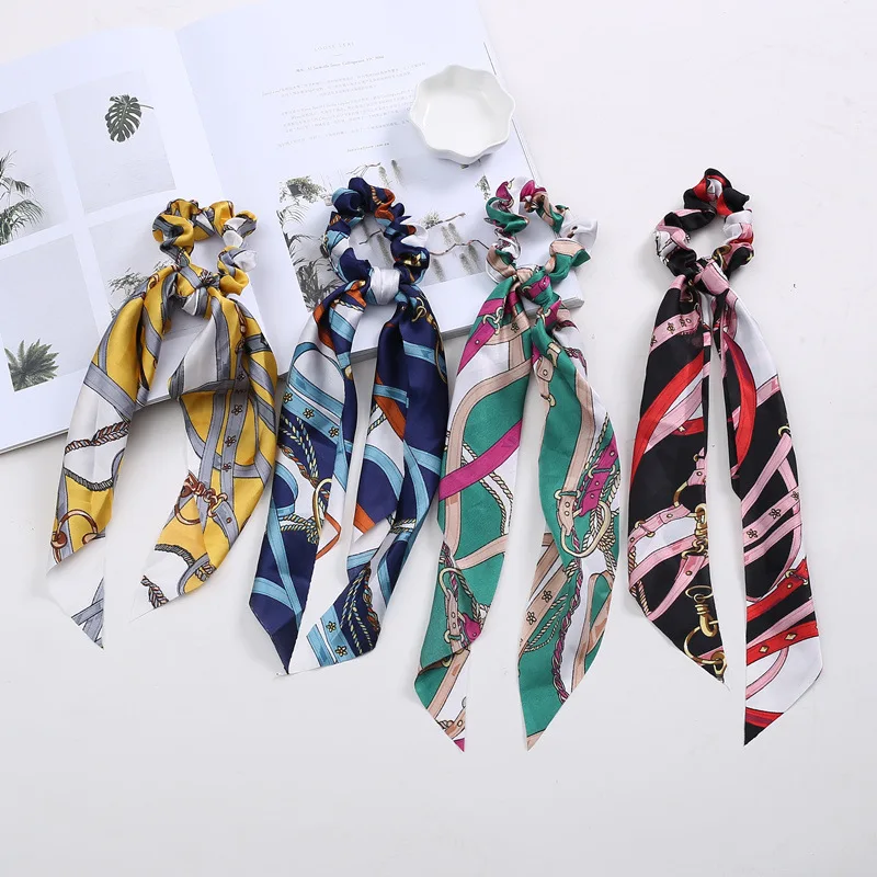 New Trend 2020 Chiffon Bowknot Silk Hair Scrunchies Women Pearl Ponytail Holder Hair Tie Hair Rope Rubber Bands Hair Accessories