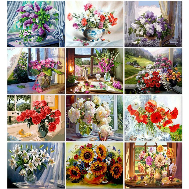 60x75cm Paint By Numbers Kits On Canvas Flowers DIY Frameless Oil Painting By Numbers Digital Hand Painting Draw Number