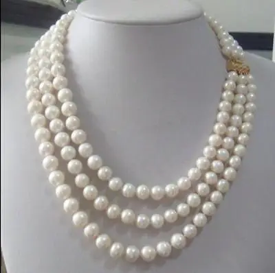 

triple strandsAAA 8-9mm Real Australian south sea white pearl necklace 18-20"14