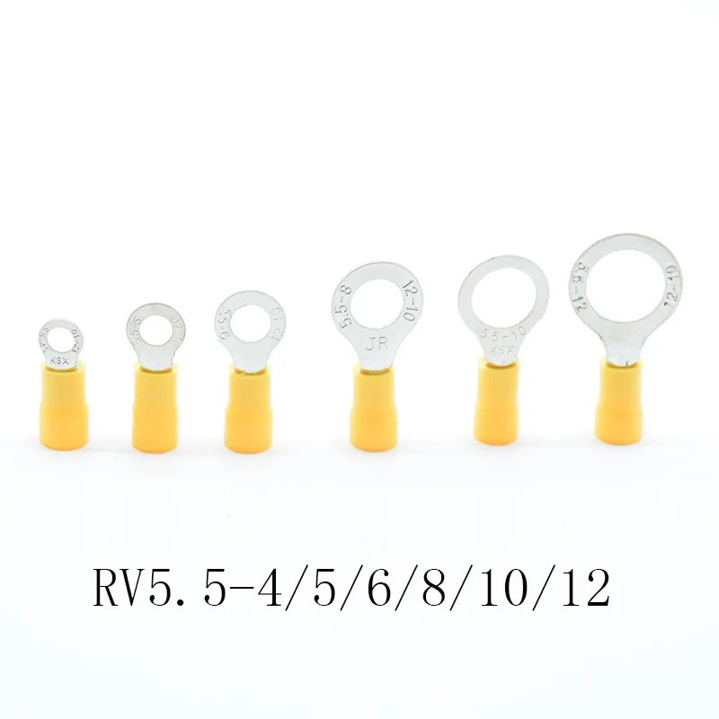 20PCS/lot RV5.5-4/5/6/8/10/12 Yellow Ring insulated terminal suit 4-6mm2 Cable Wire Connector cable Crimp Terminal  AWG