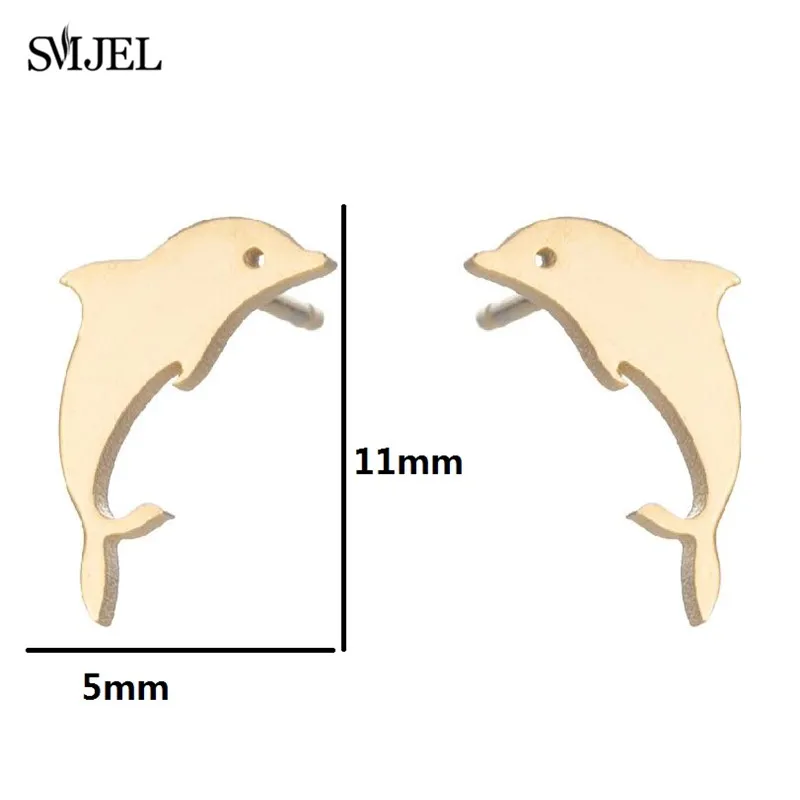 Cute Stainless Steel Fish Earrings For Women Girl\'s Vintage Gold Color Animal Shark Dolphin Fish Tail Earring Jewelry Gift