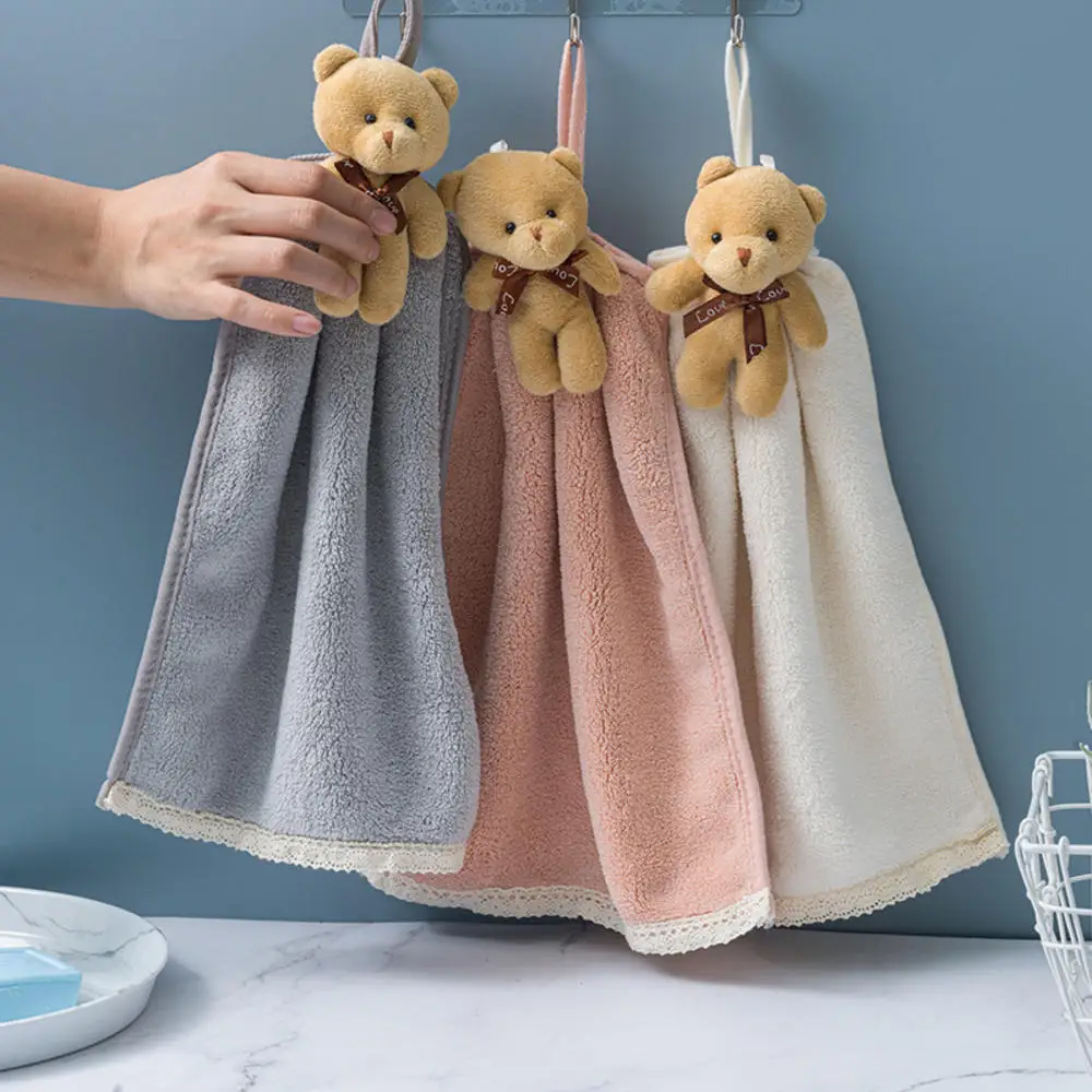 Towel Hanging Soft Coral Velvet Kitchen Household Cartoon Cute Water Absorbing Thickened Cleaning Hands Drying Towel