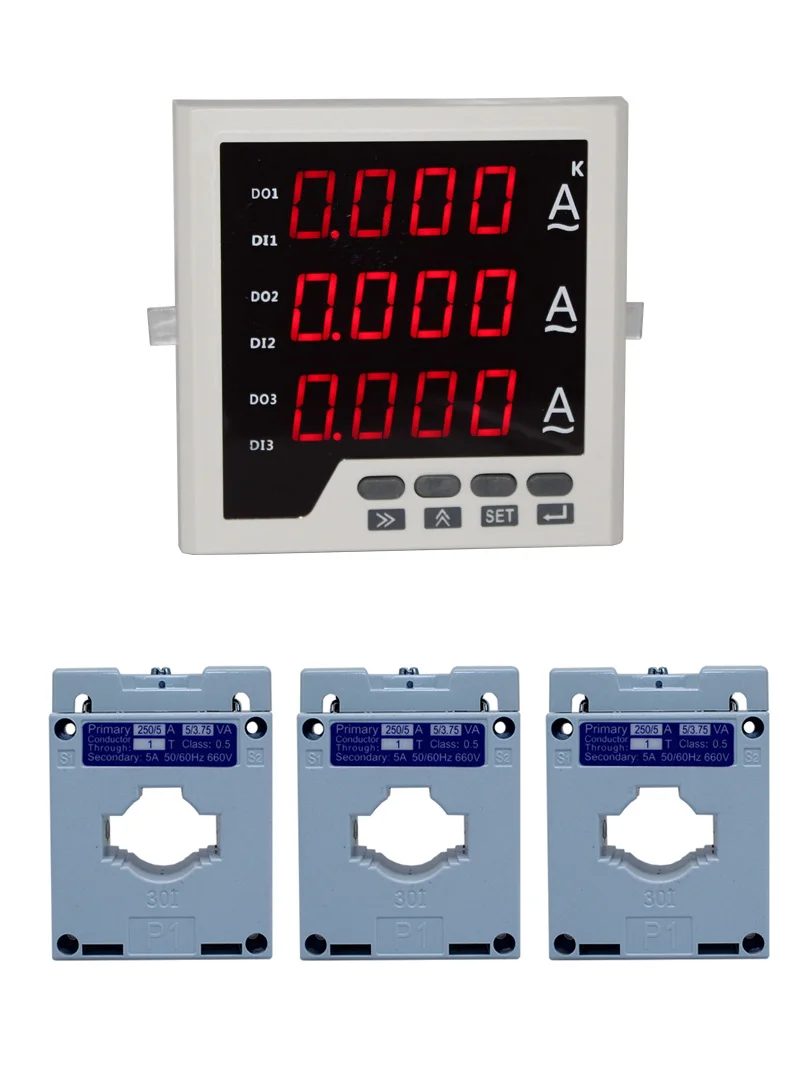 30A 50A 100A 150A 3 phase digital ampere panel meter with 3 pcs current transformer built-in Ammeter current clamp meter